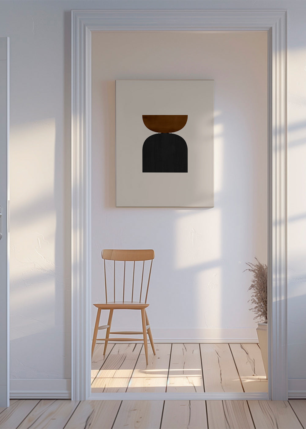 Geometrisk poster med minimalistiska bruna och svarta former