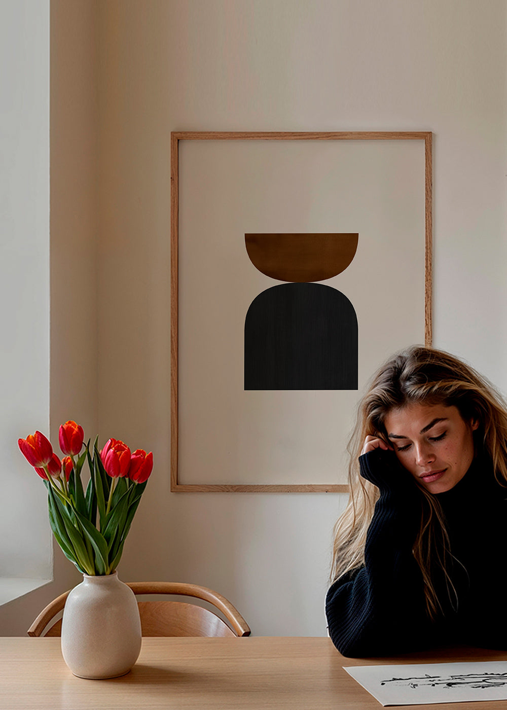 Geometrisk poster med minimalistiska bruna och svarta former