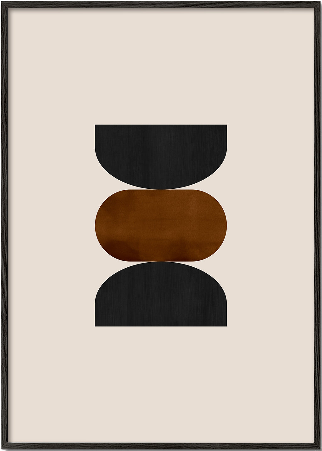 Geometrisk poster staplad i beige, rust och svart