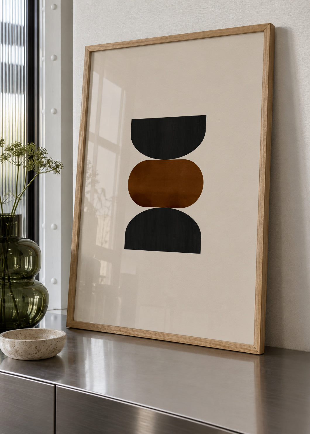 Geometric shapes Nº2 - rust & black - Framed poster in an interior
