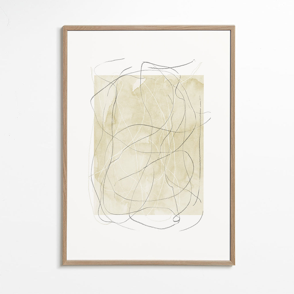 Abstrakt konstverk beige med linjära drag
