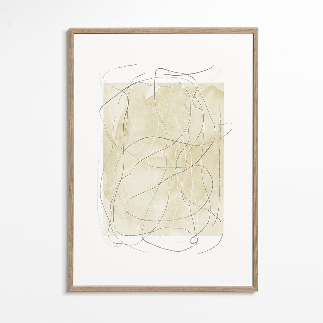 Abstrakt konstverk beige med linjära drag