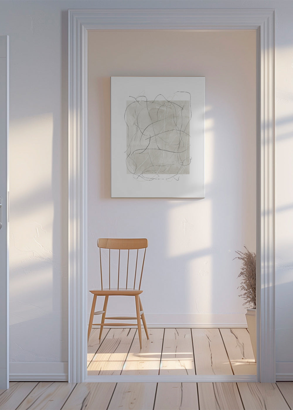 Abstrakt konst: beige fält med grå linjer
