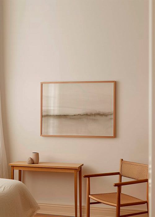 Akvarellandskap i beige med minimalistisk karaktär