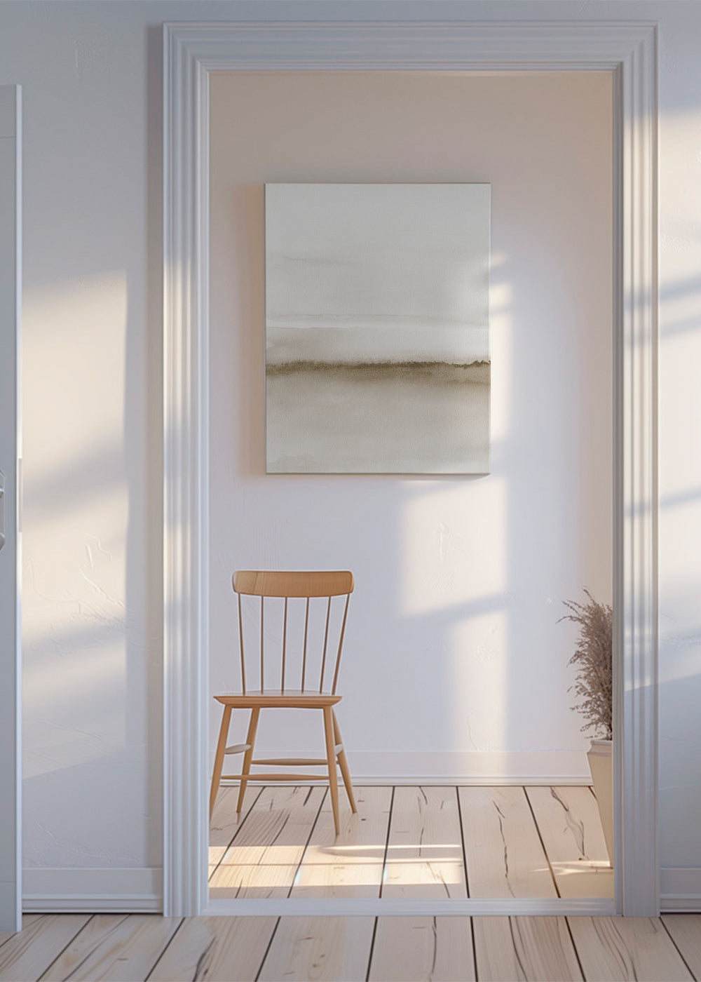 Landskapskonst i beige akvarell
