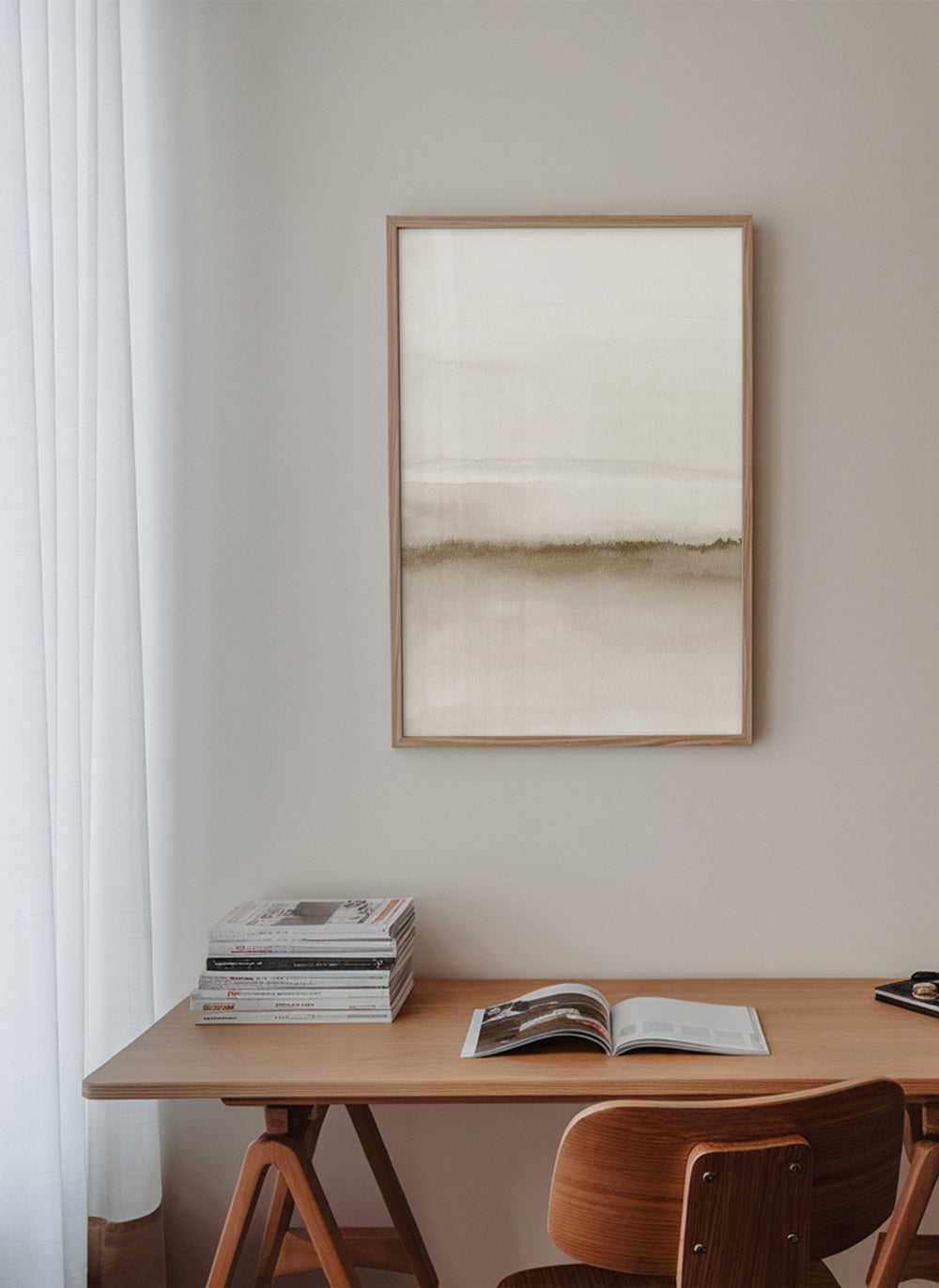Landskapskonst i beige akvarell