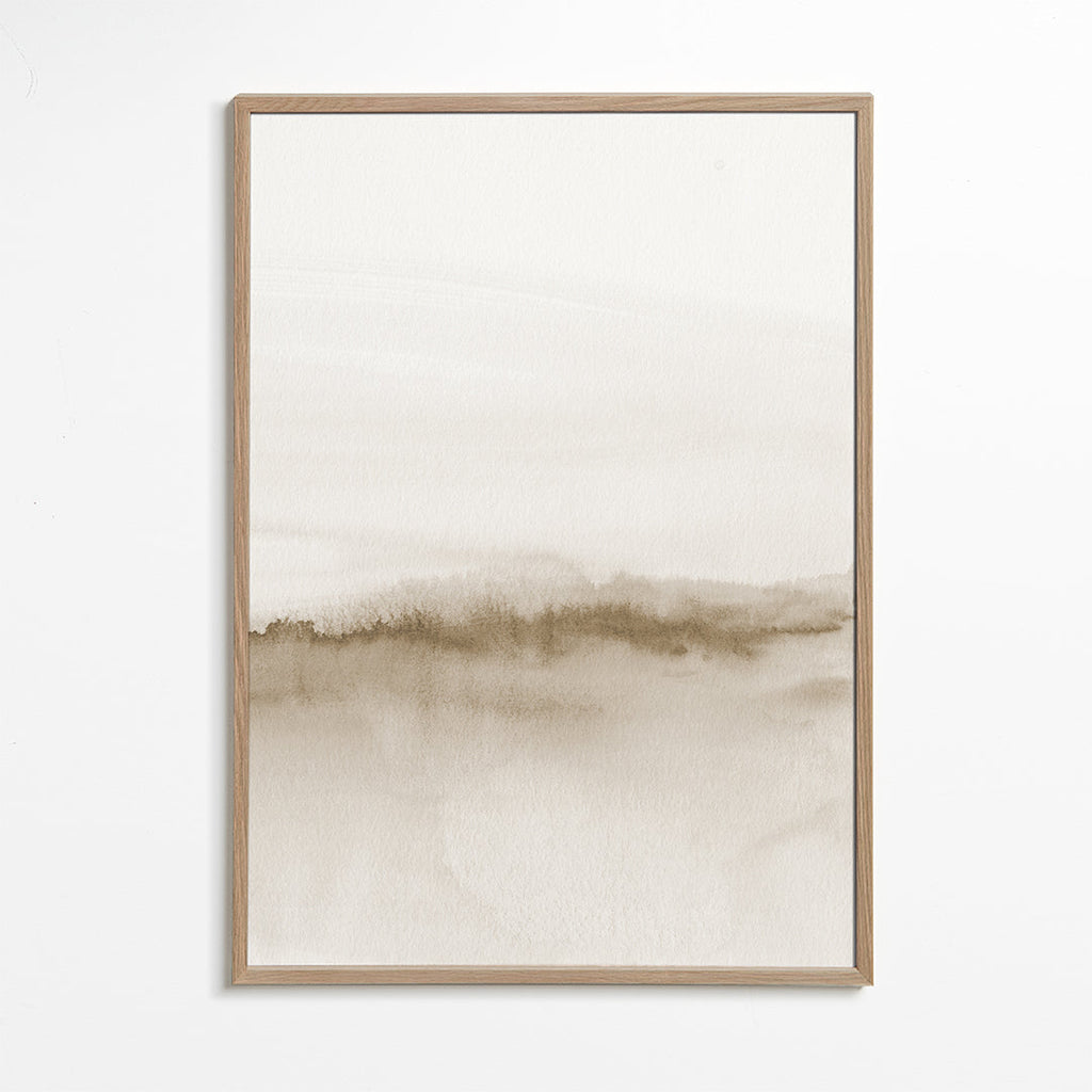 Landskapskonst i mjuk beige akvarell
