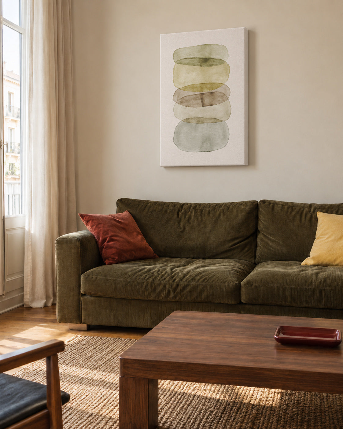 Watercolor abstraction 5 - Unframed canvas in an interior
