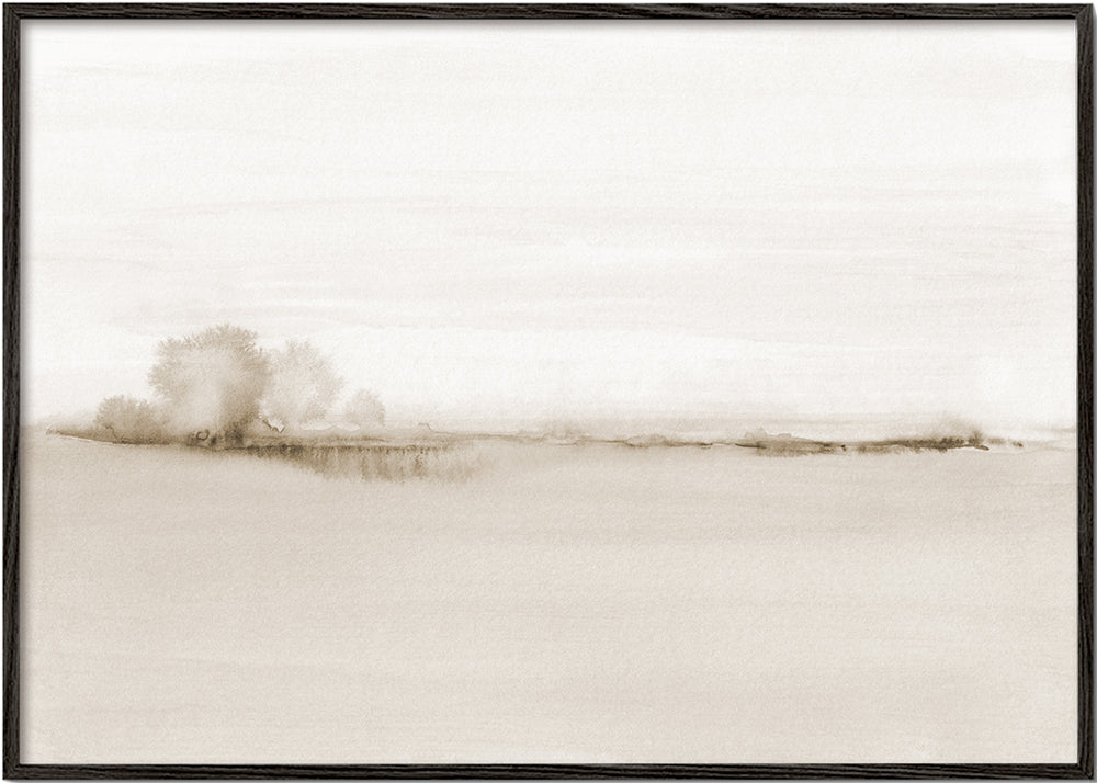 Landskap akvarell i sepia med mjuk horisont