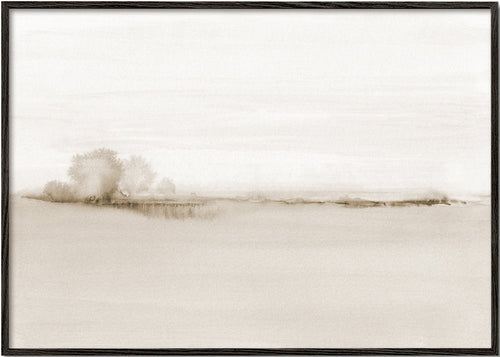 Landskap akvarell i sepia med mjuk horisont