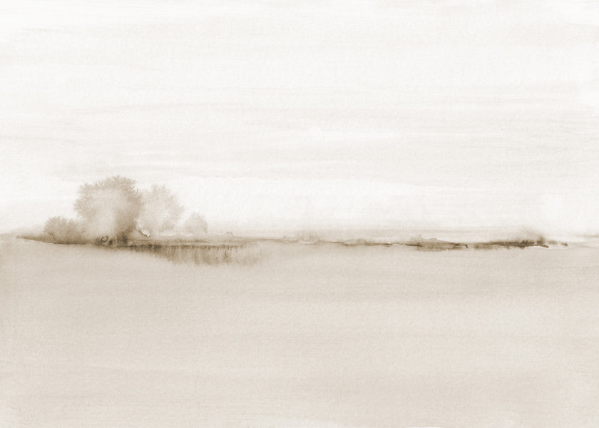 Landskap akvarell i sepia med mjuk horisont