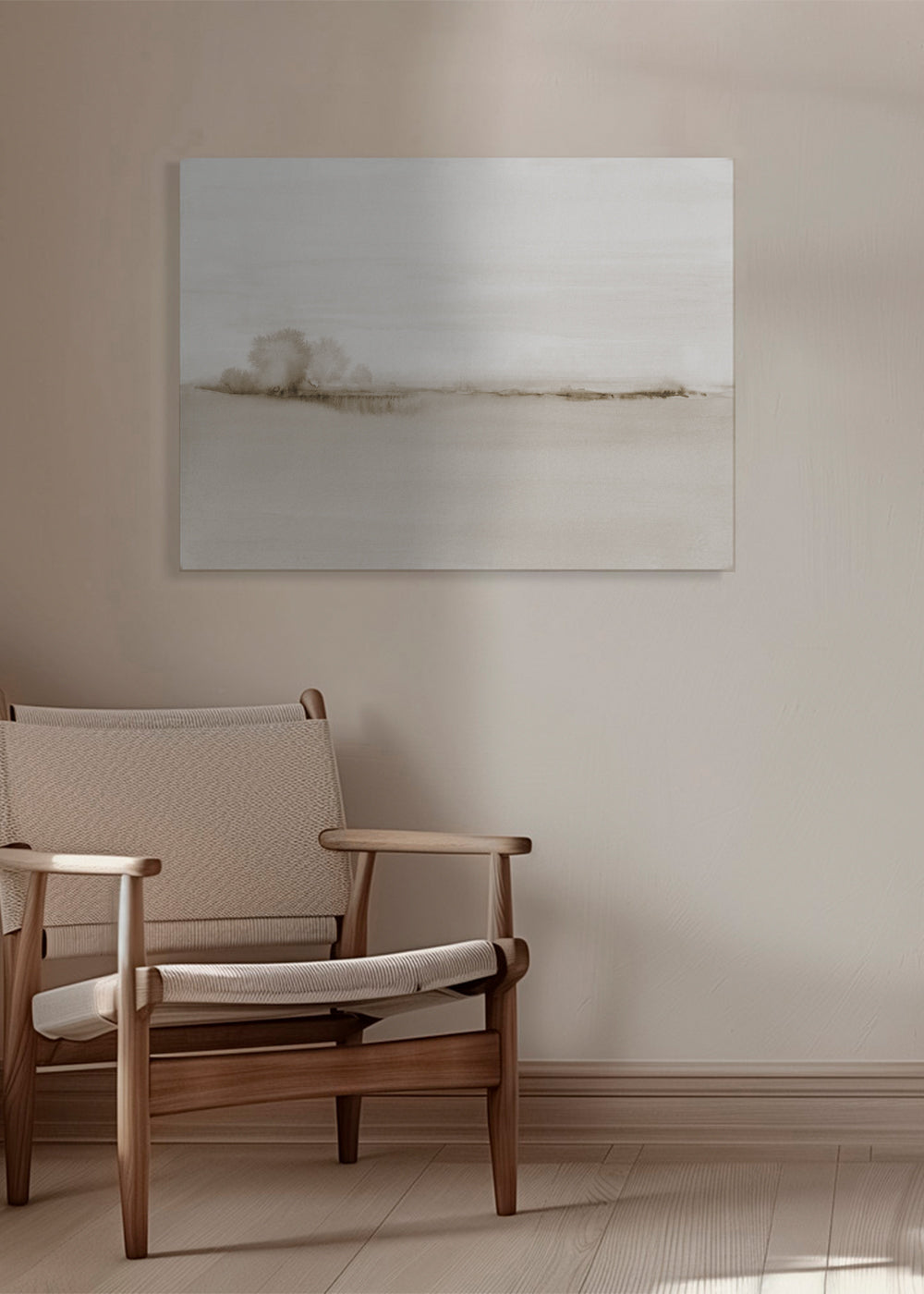 Landskap akvarell i sepia med mjuk horisont