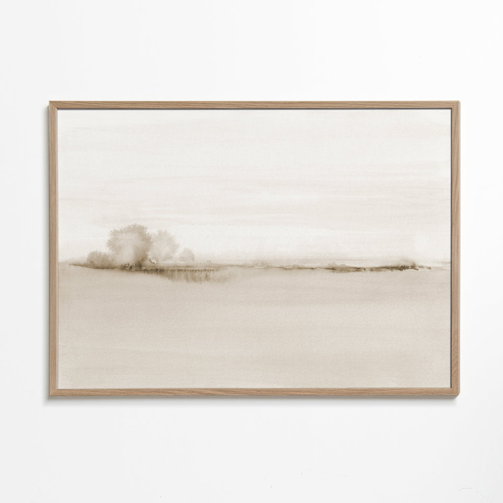 Landskap akvarell i sepia med mjuk horisont