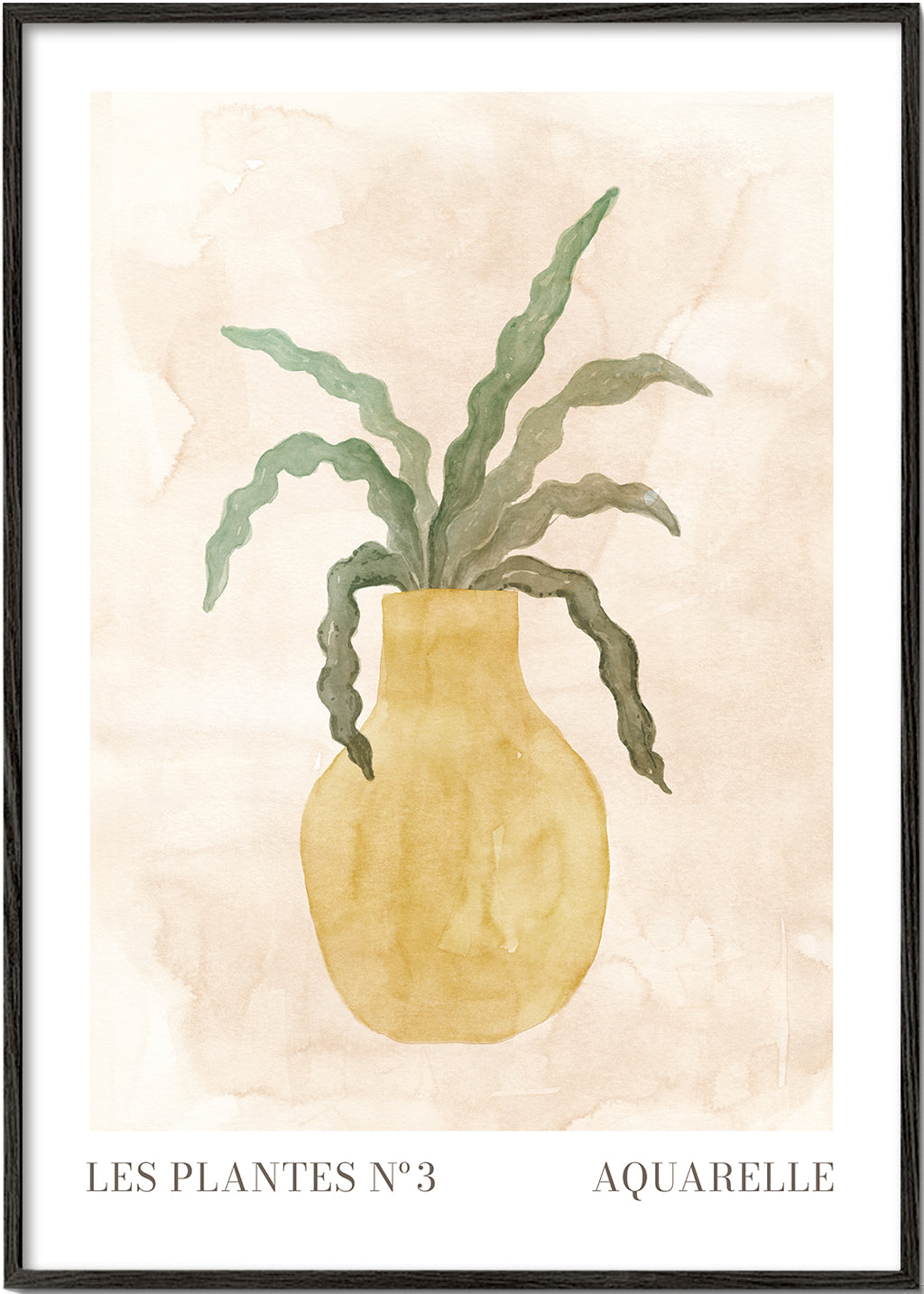 Botanisk poster: gul vas med vågiga blad