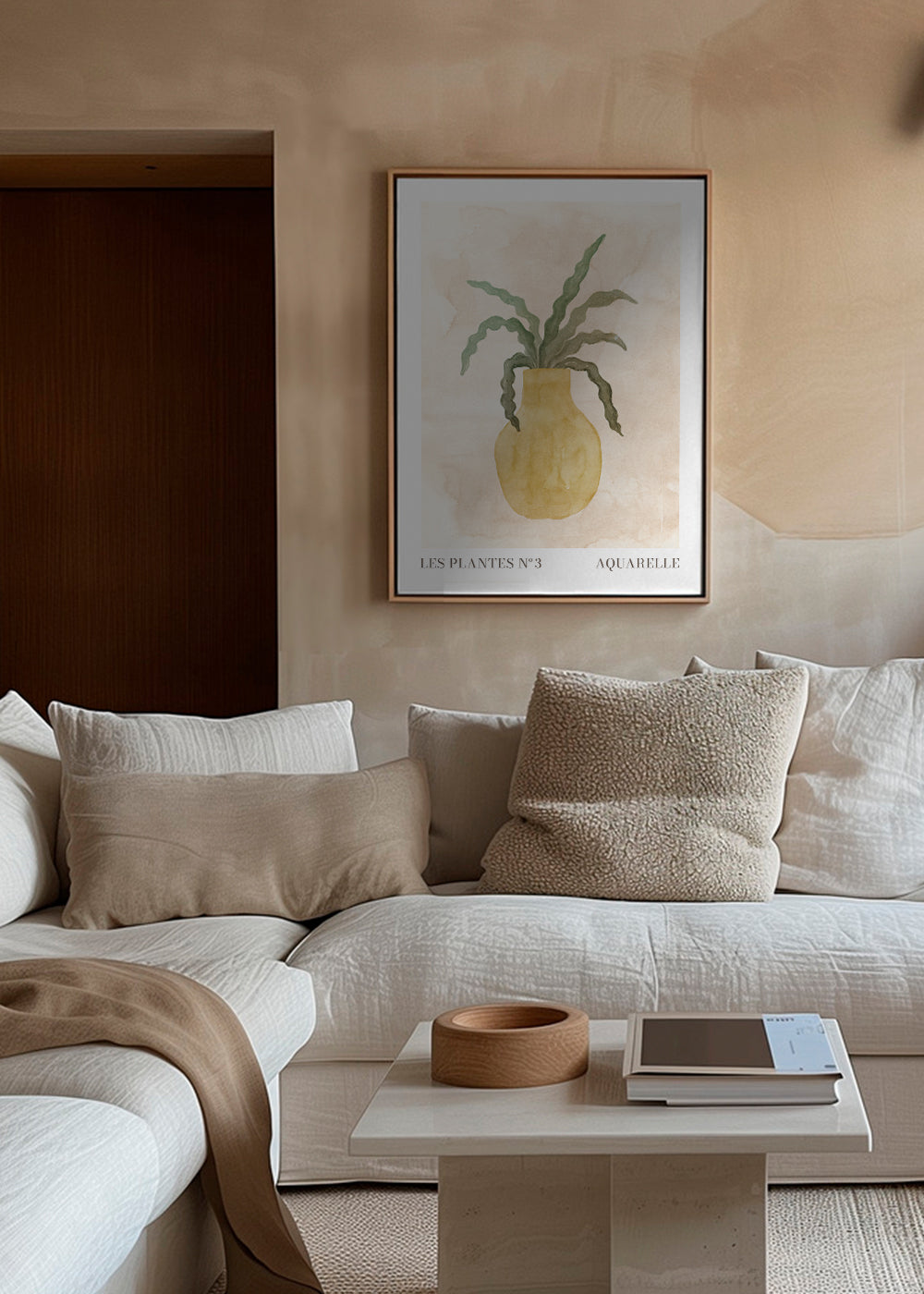 Botanisk poster: gul vas med vågiga blad