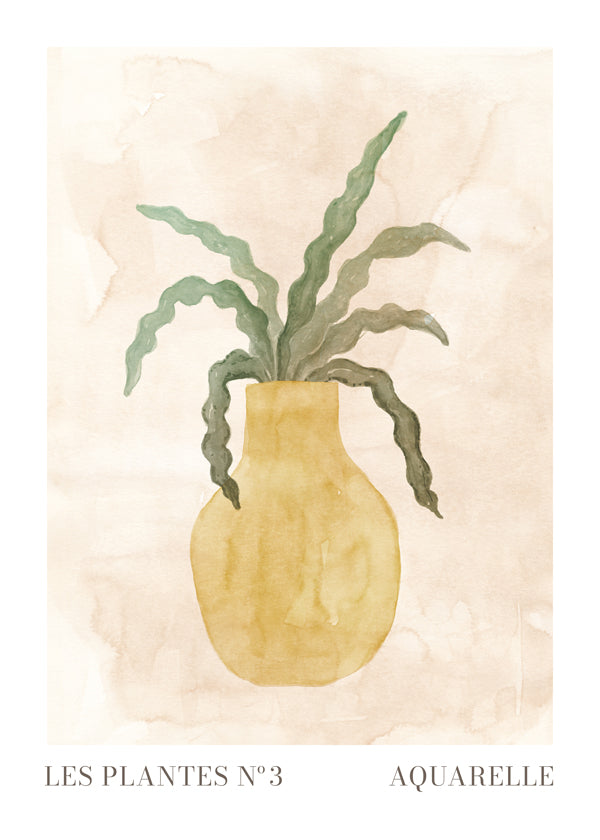 Botanisk poster: gul vas med vågiga blad