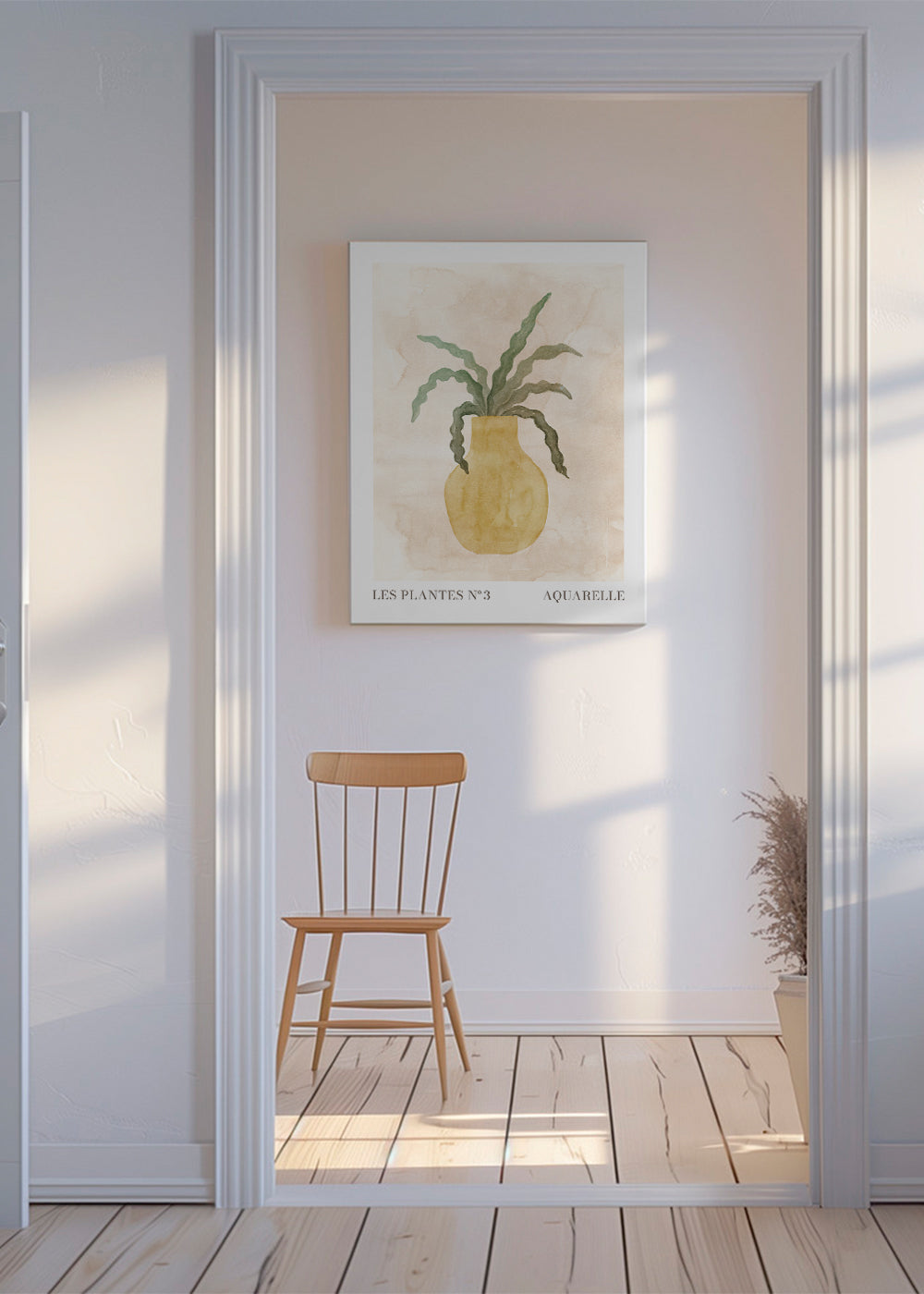 Botanisk poster: gul vas med vågiga blad