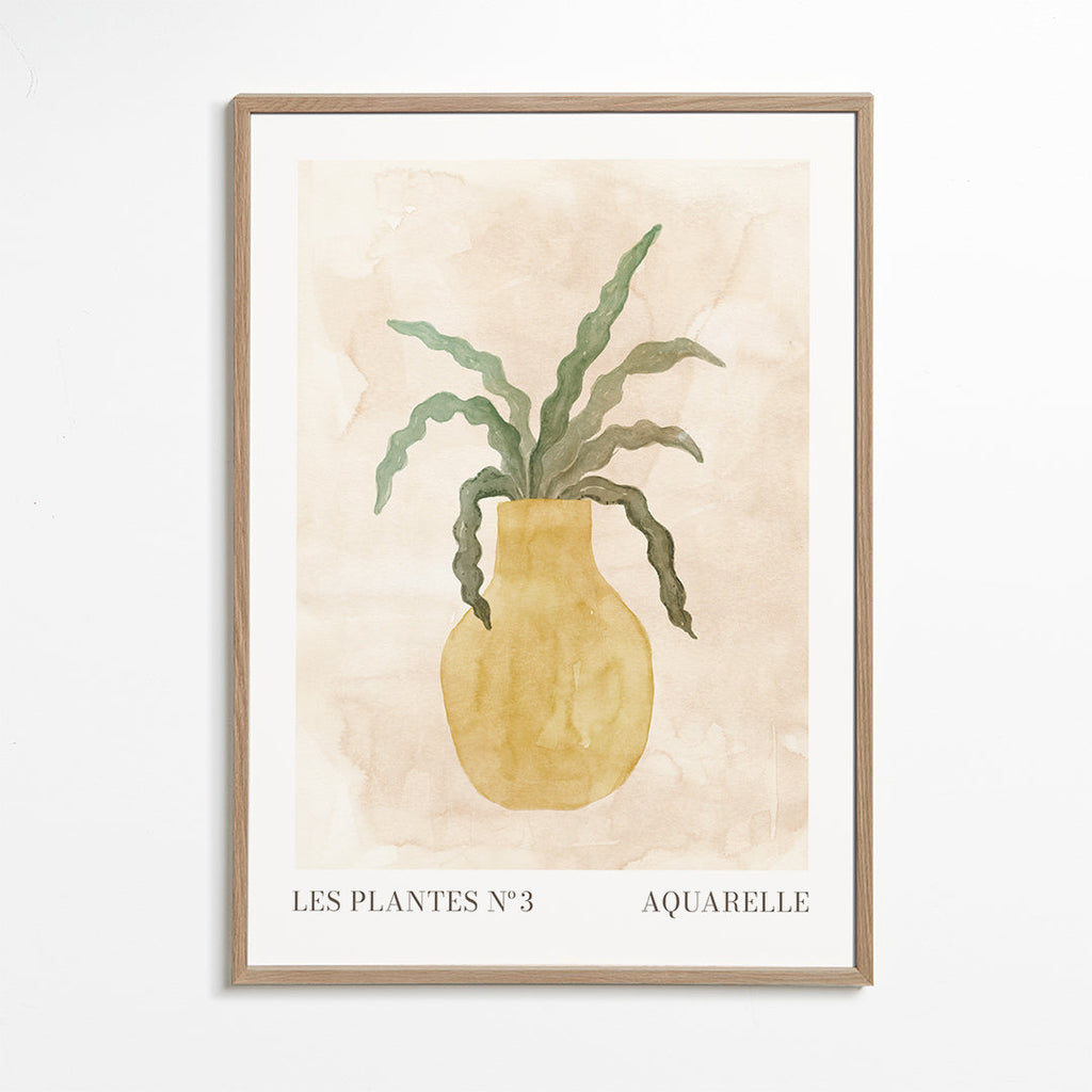 Botanisk poster: gul vas med vågiga blad