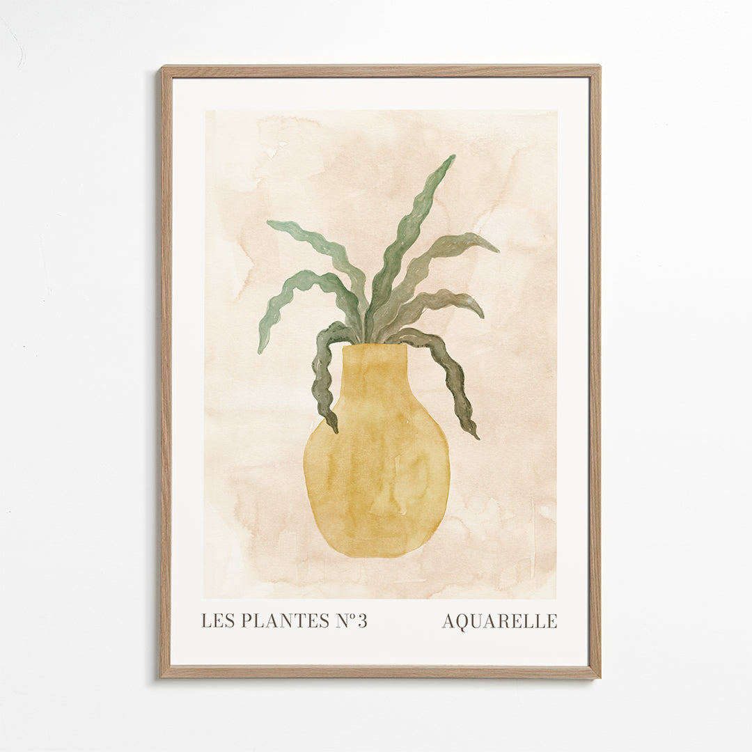 Botanisk poster: gul vas med vågiga blad