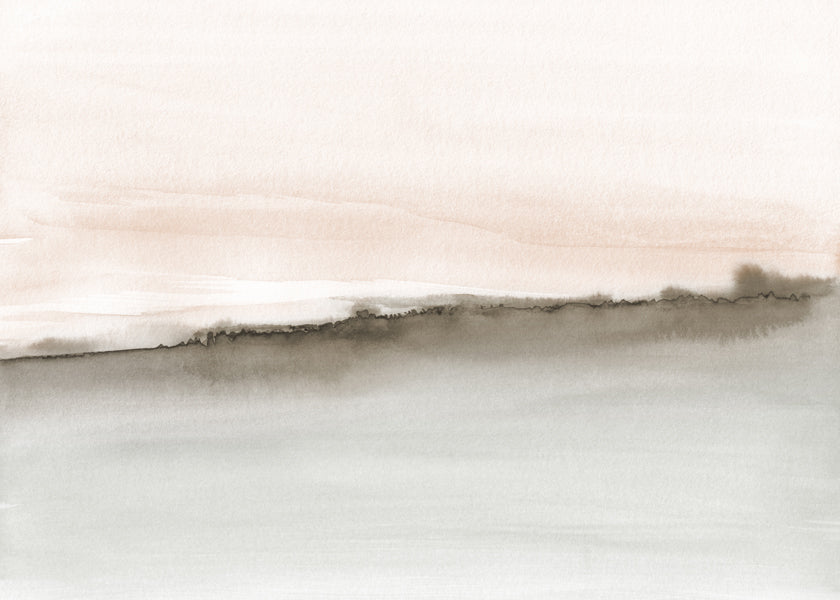 Landskap i akvarell korall och sepia
