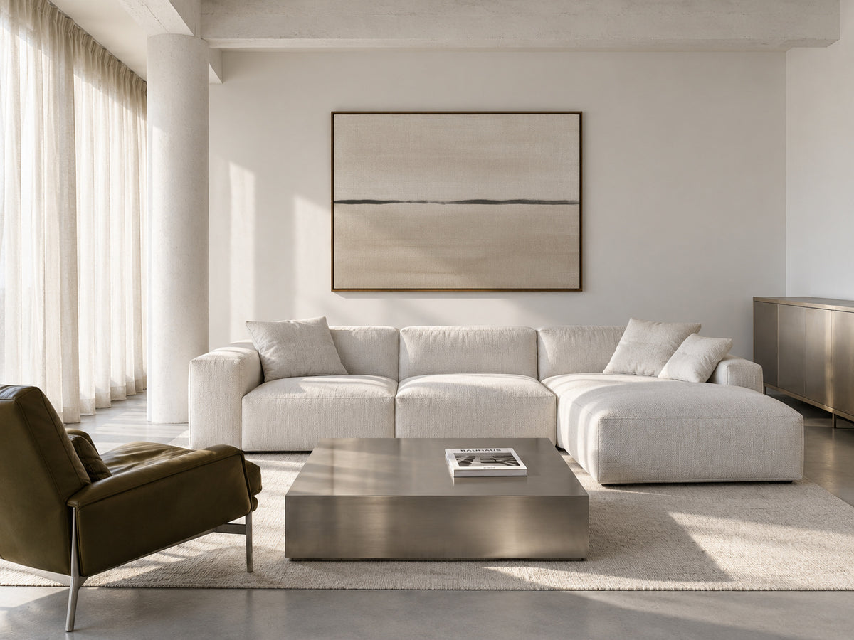 Minimalist horizon in beige tones - Framed canvas in an interior