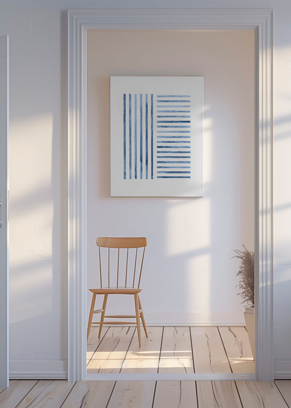 Geometrisk tryck med blå ränder