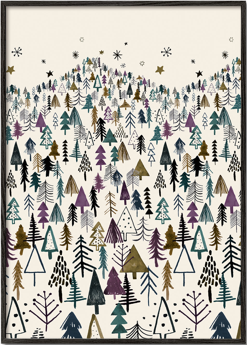Landskapstavla med stiliserade träd