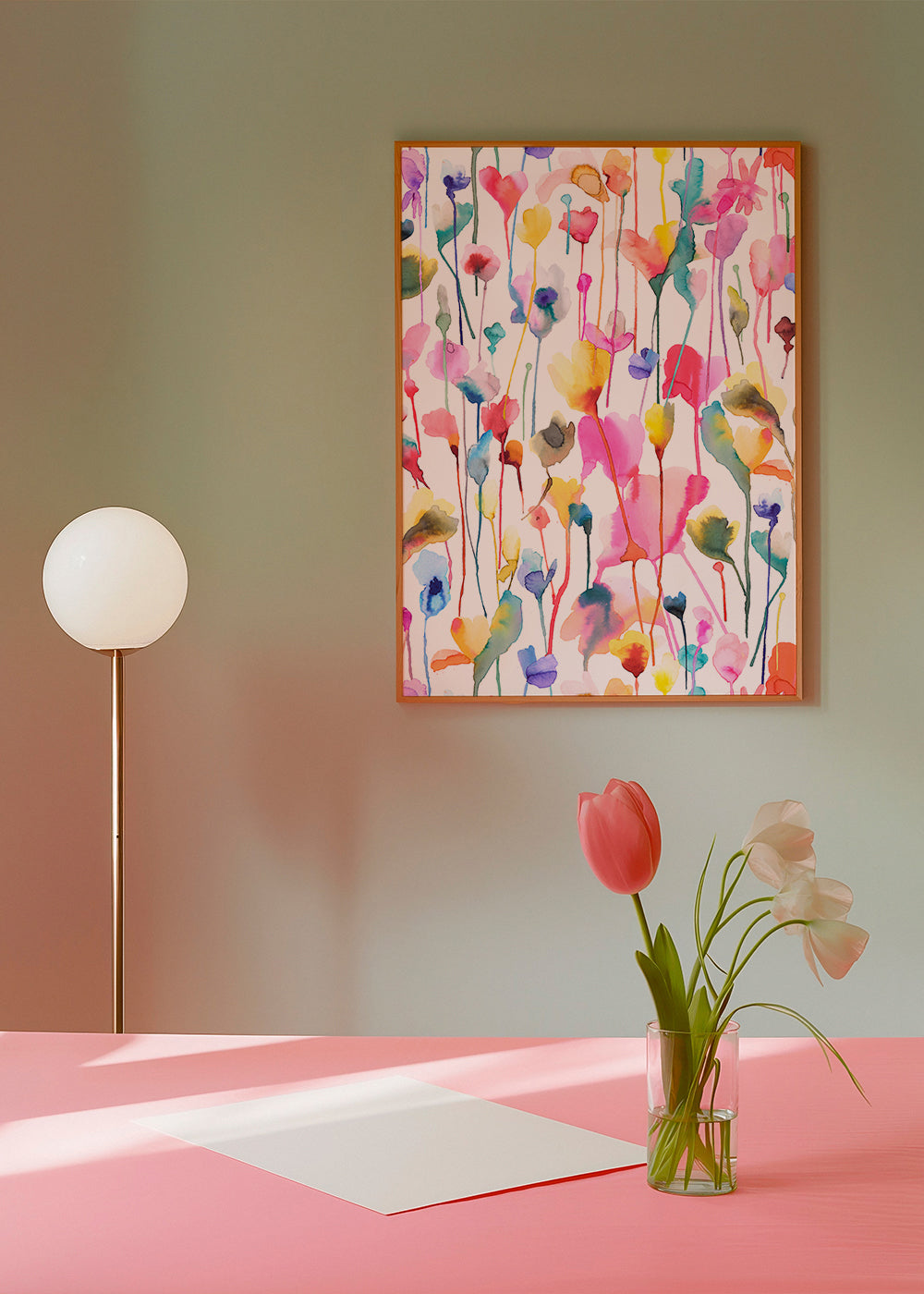 Botanisk akvarellaffisch med vilda blommor