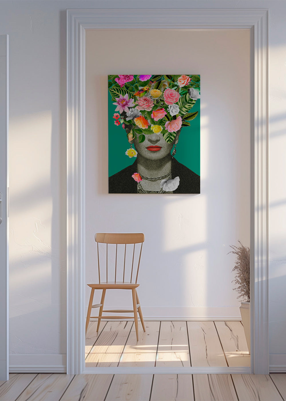 Illustration porträtt med blomsterkrona