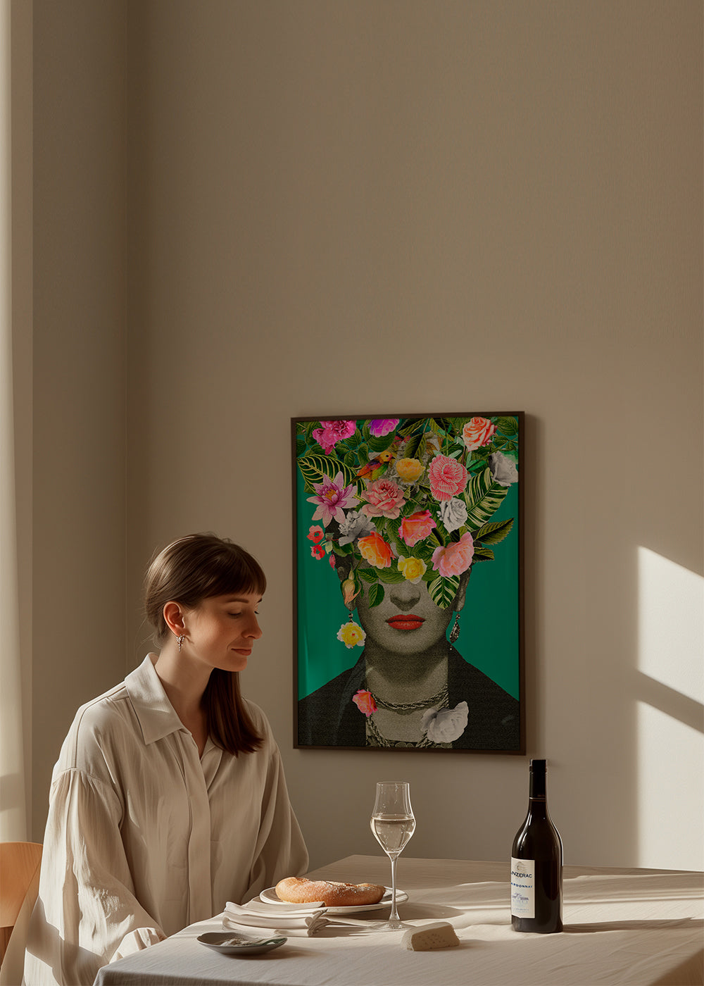 Illustration porträtt med blomsterkrona
