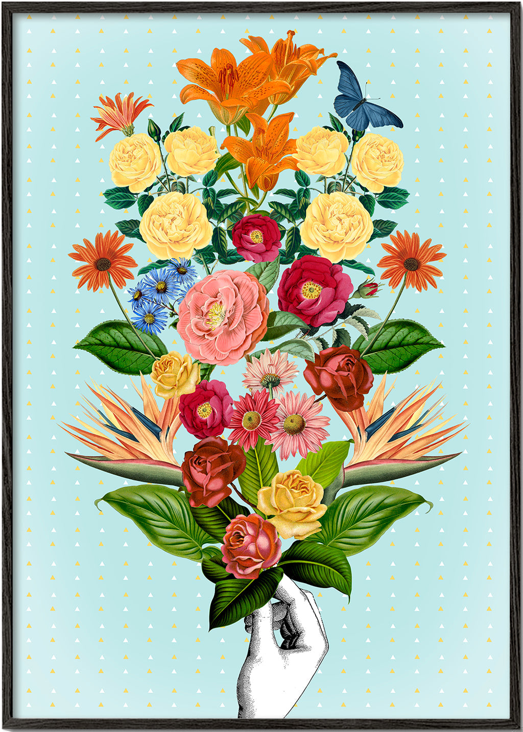 Botanisk poster färgglad bukett på blå bakgrund