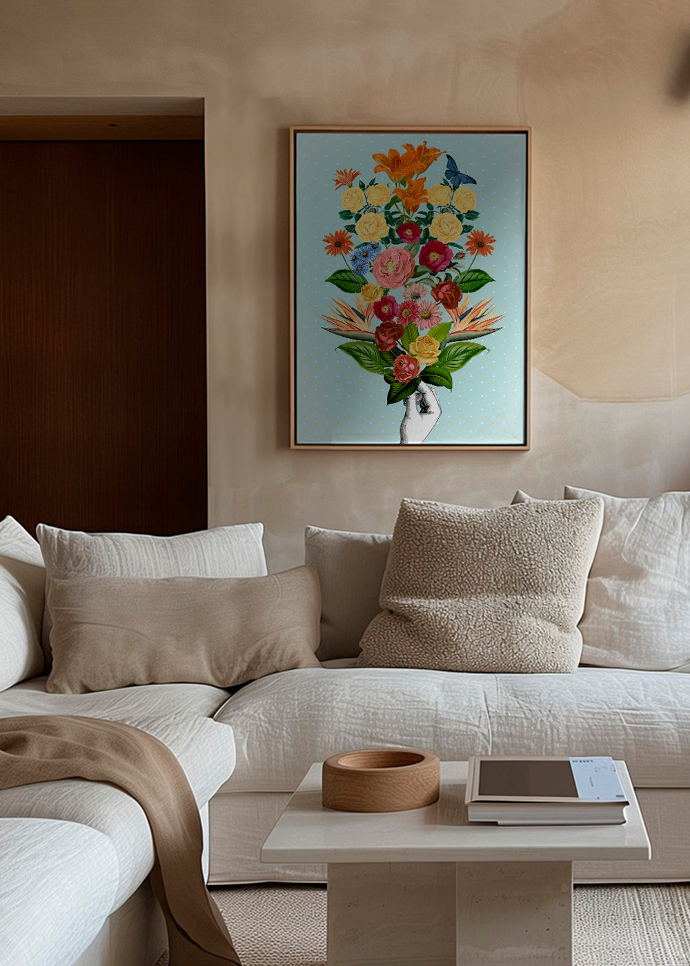 Botanisk poster färgglad bukett på blå bakgrund