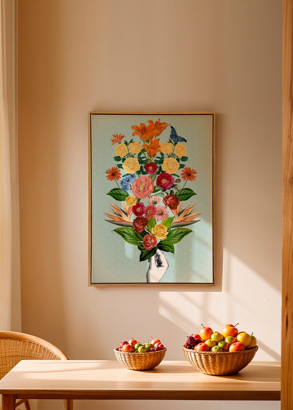 Botanisk poster färgglad bukett på blå bakgrund