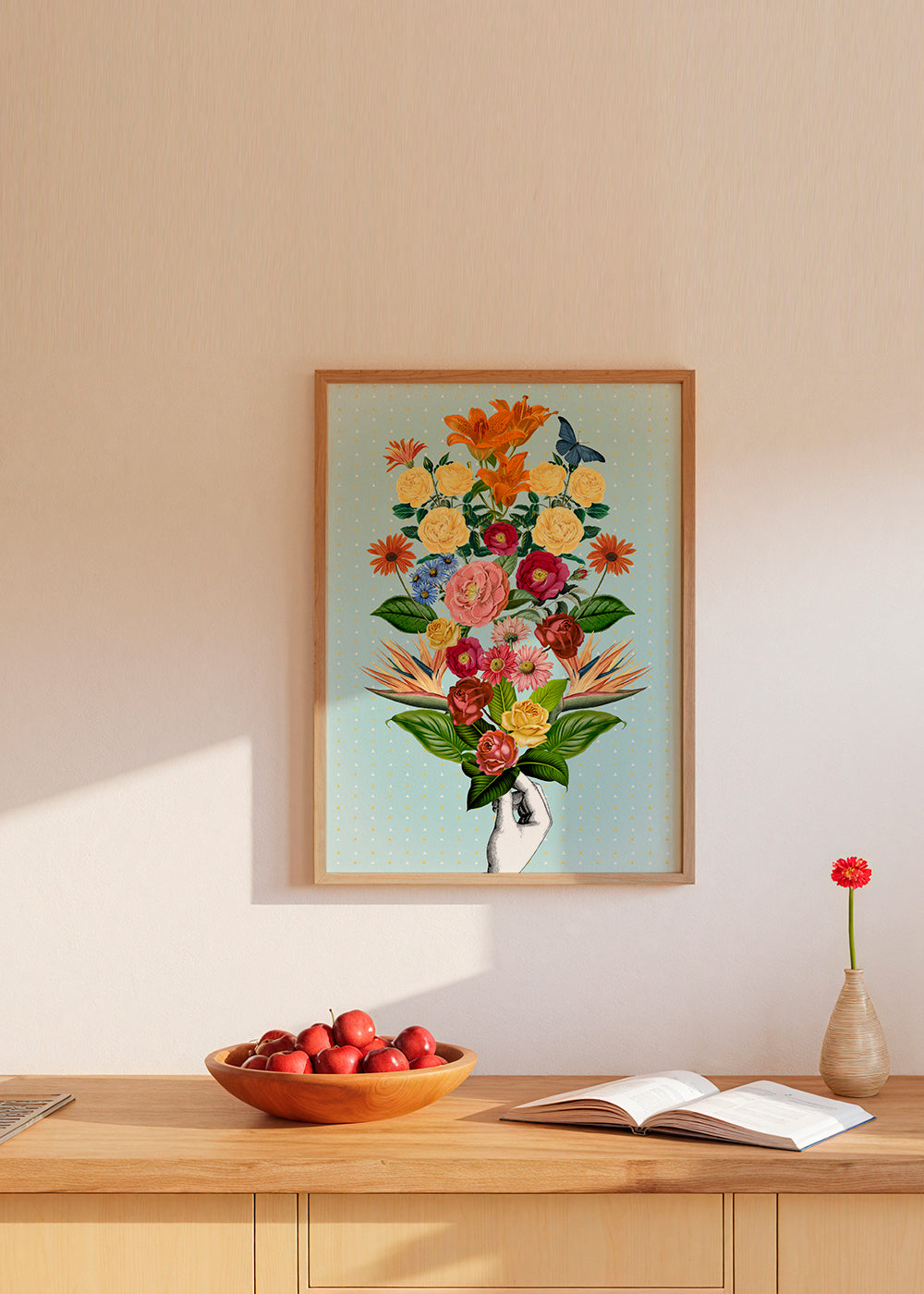 Botanisk poster färgglad bukett på blå bakgrund