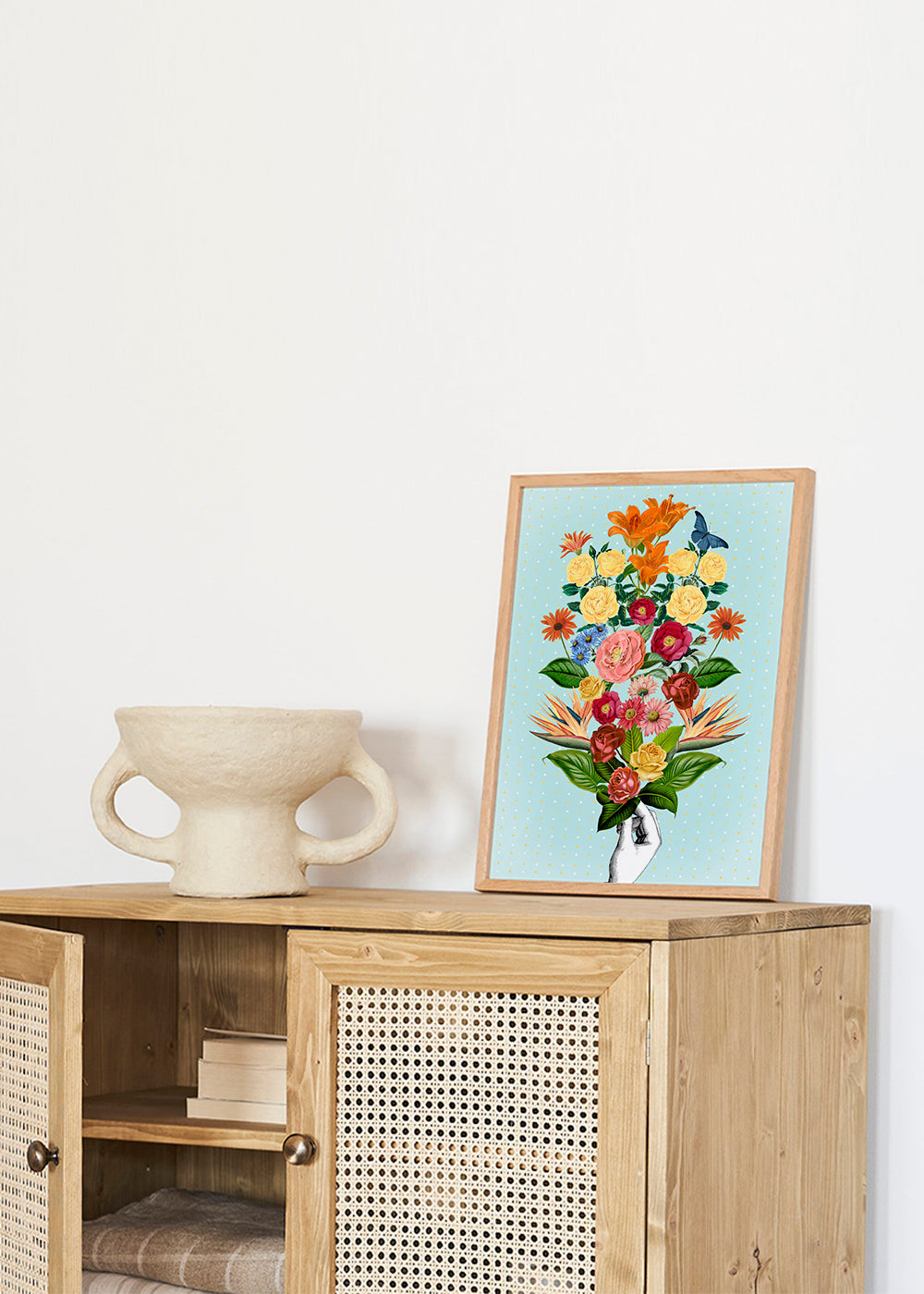 Botanisk poster färgglad bukett på blå bakgrund