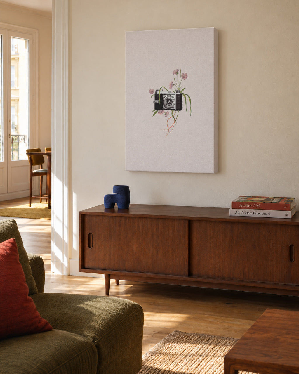 Floral kodak camera - Unframed canvas in an interior