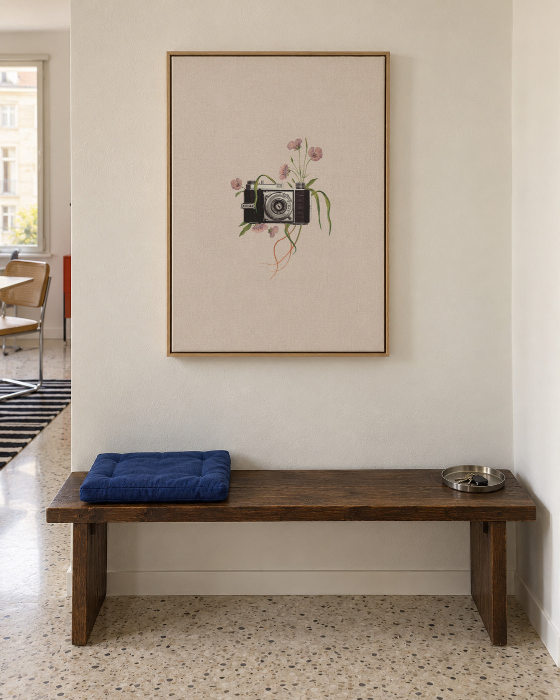 Floral kodak camera - Framed canvas in an interior