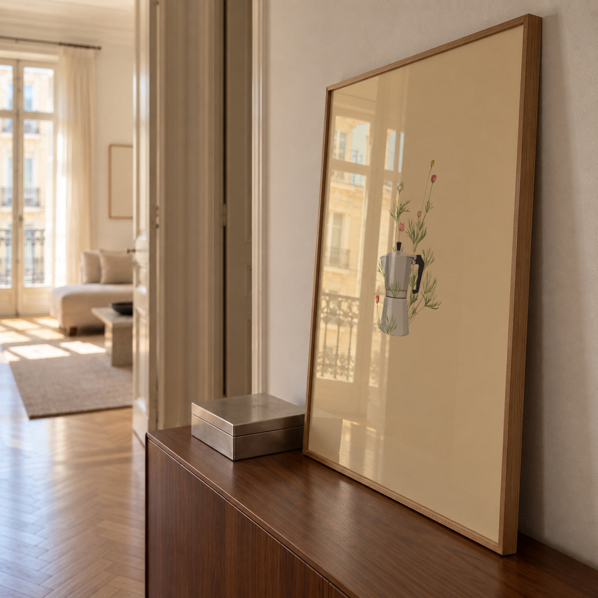 Floral moka express - Framed poster in an interior
