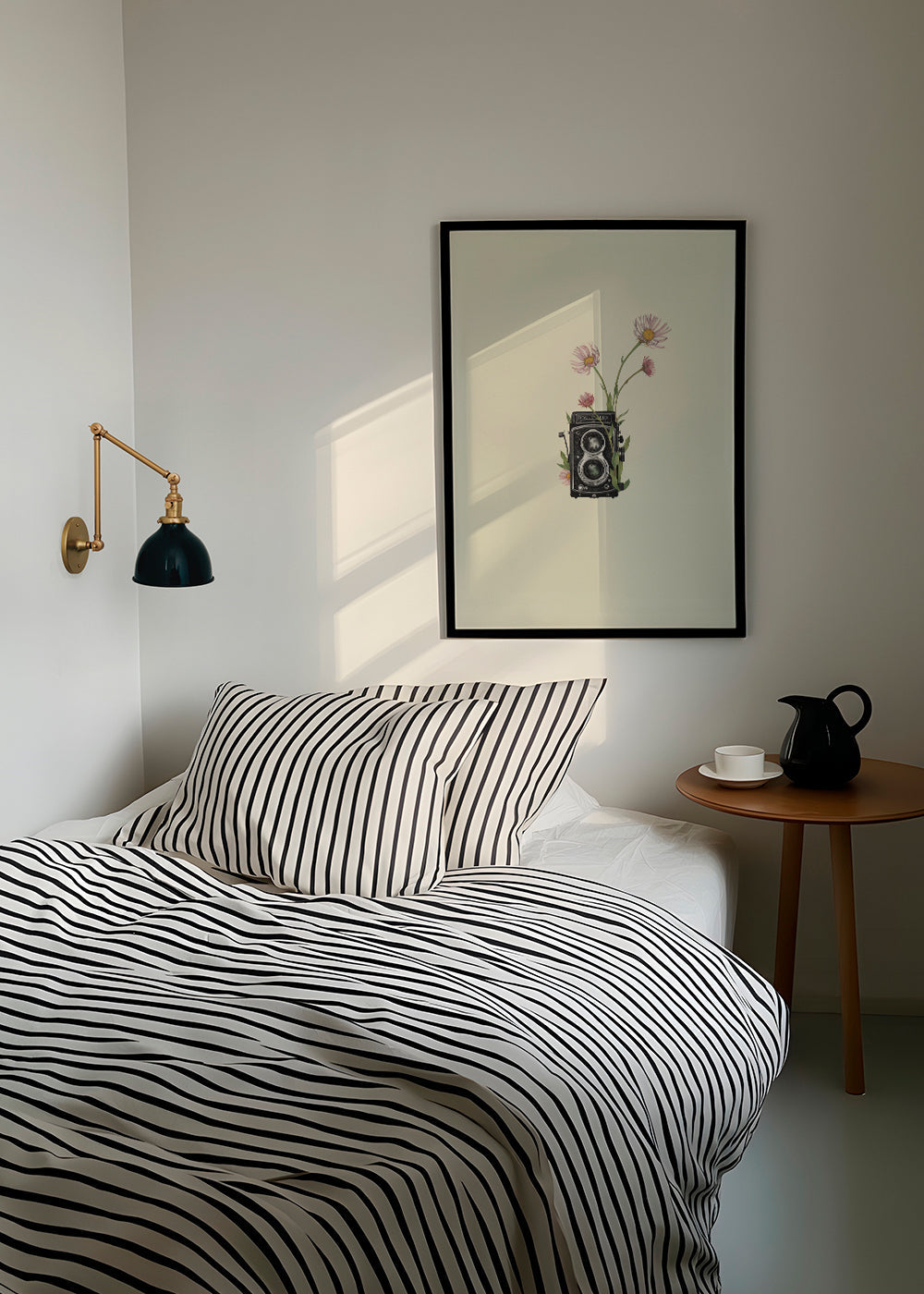 Botanisk poster med vintagekamera och prästkragar