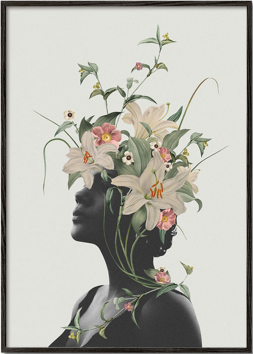 Botanisk poster med blomstersilhuett