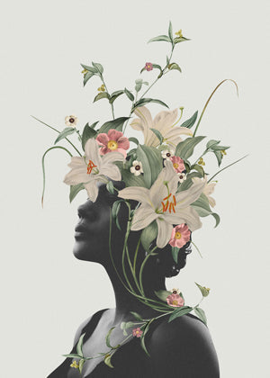 Botanisk poster med blomstersilhuett