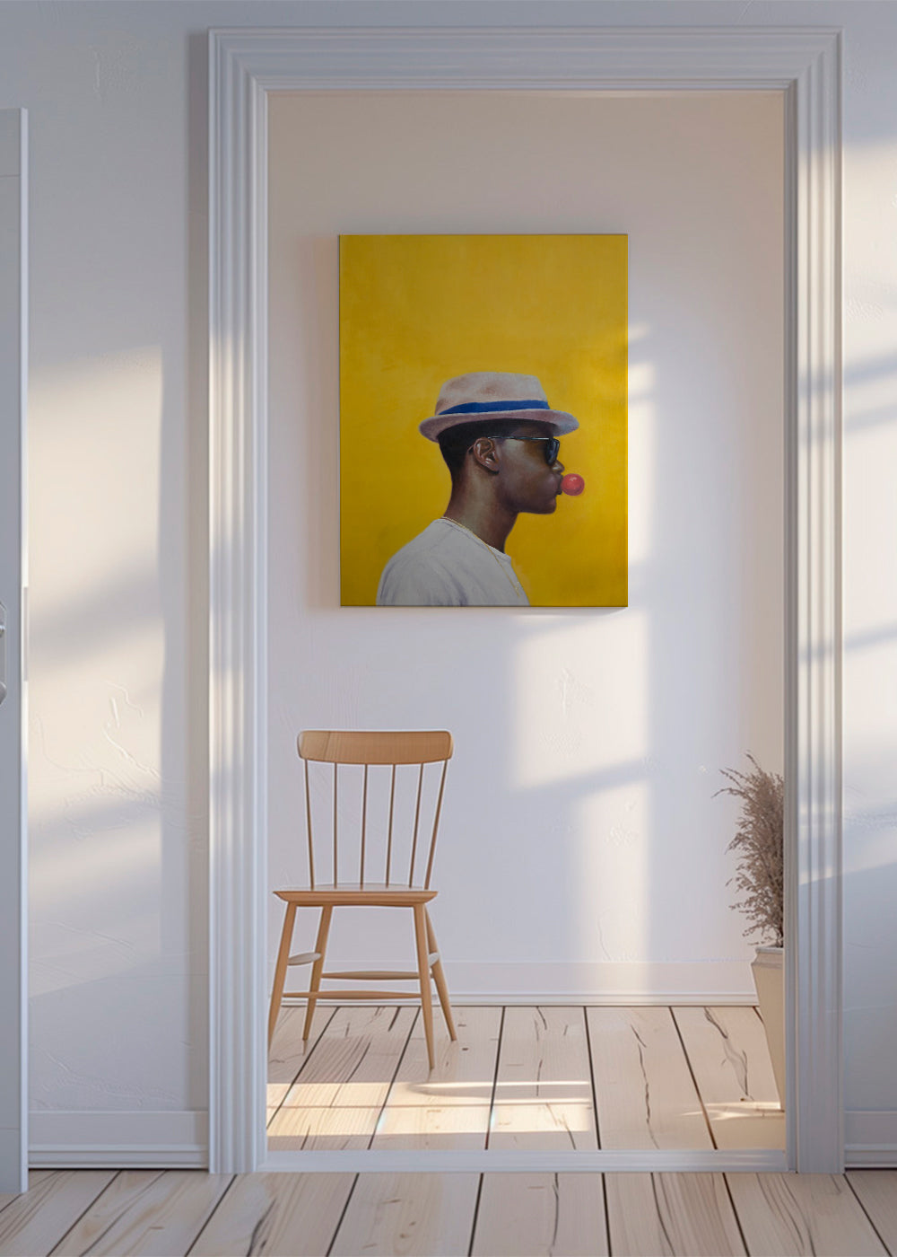 Minimalistiskt porträtt med bubbla