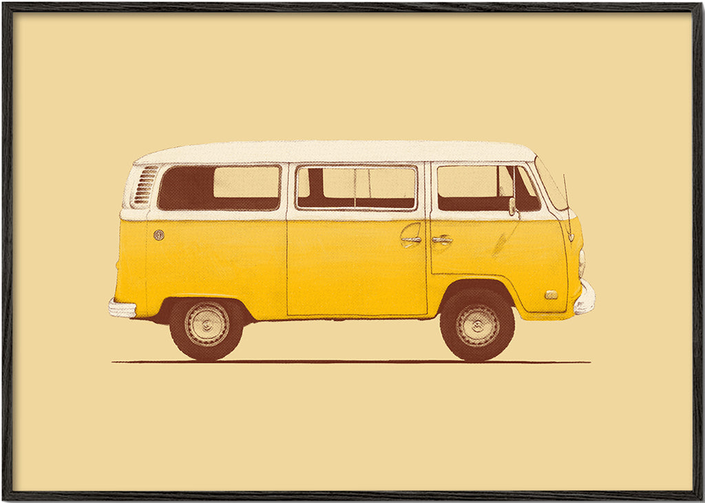 Retro illustration gul skåpbil