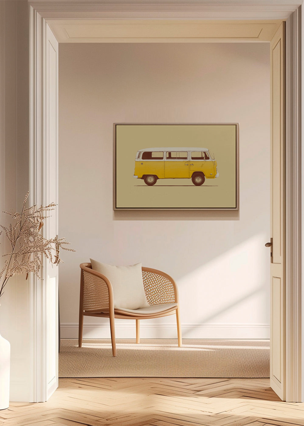 Retro illustration gul skåpbil