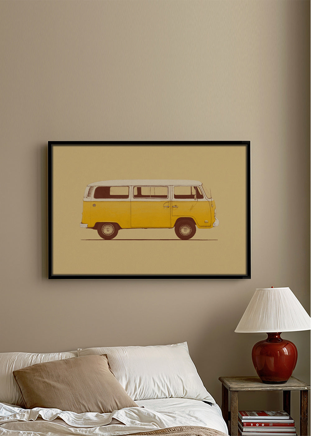 Retro illustration gul skåpbil