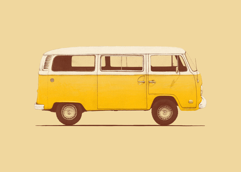 Retro illustration gul skåpbil