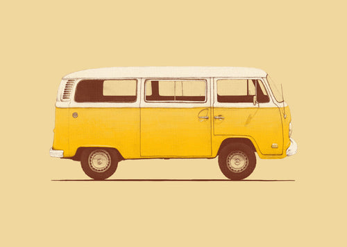 Retro illustration gul skåpbil