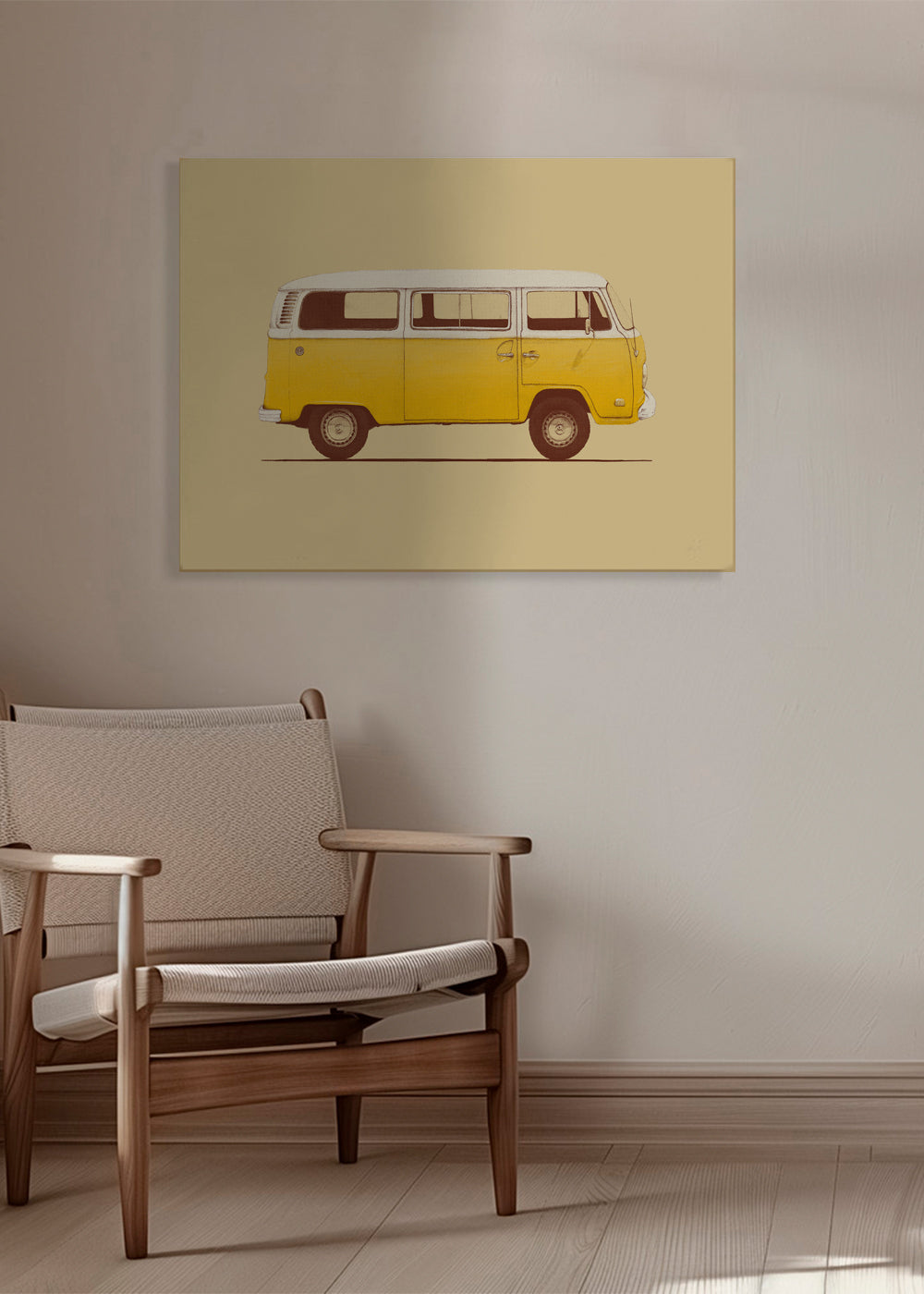 Retro illustration gul skåpbil