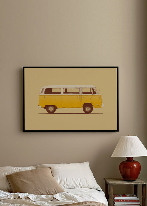 Retro illustration gul skåpbil