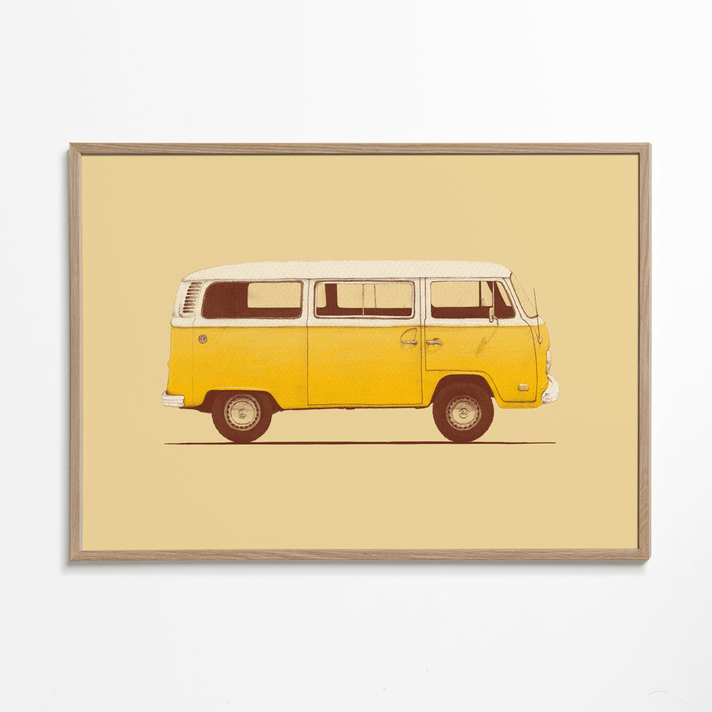 Retro illustration gul skåpbil